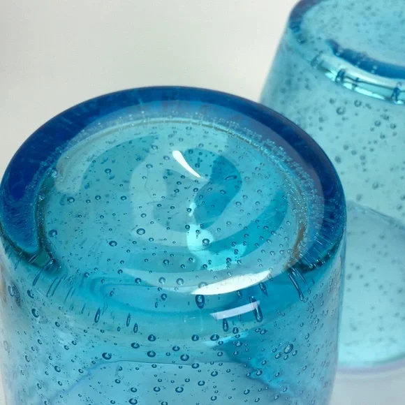 Blue Bubble Glass Hand Blown Drinking Glasses - Picture 7 of 8